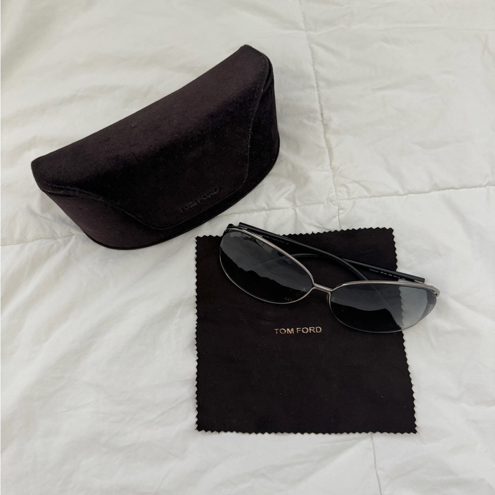 Oversized Grey Tom Ford Butterfly Style Sunglasses with Silver Hardware